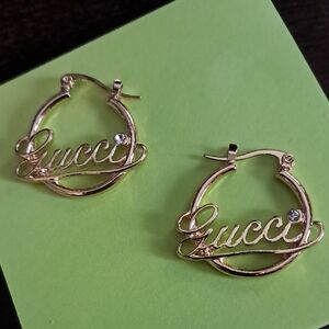 Gucci Gold Script Hoop Earrings